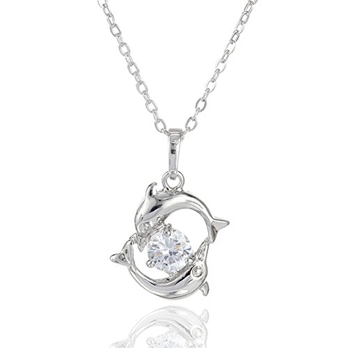 Vktech 18k white gold plated two dolphins form a circle crystal p…