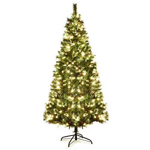 Goplus 7 ft Prelit Artificial Christmas Tree, Hinged Christmas Tree w