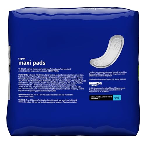 AMAZON BASICS MAXI PADS FOR PERIODS- THICK, SUPER ABSORBENCY, UNSCENTED, 48 COUNT, 1 PACK