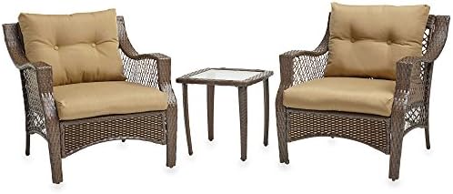 3 Piece Outdoor Patio Wicker Furniture Set With Deep Seat Cushions (Tan)