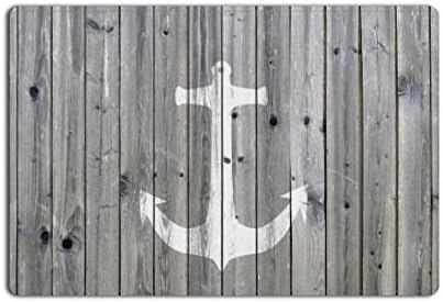 Retro Door Mat White Nautical Anchor On Gray Rustic Old Barn Wood