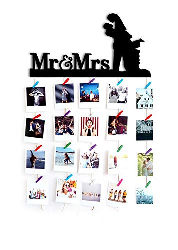 VAH Black Wooden Photo Frame - Display Picture Collage Organizer with Clips (Mr and Mrs)
