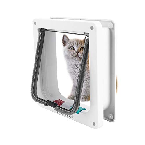 Smandy 4-Way Lockable Cat Flap Door for Cats & Small Dogs, Size M White ABS Material Pet Door