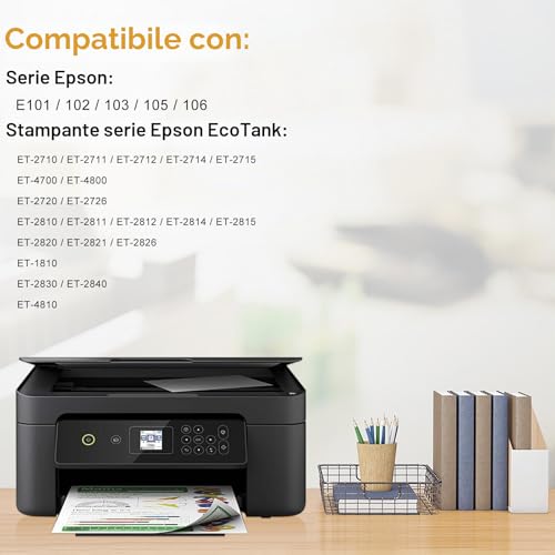 LeciRoba E-104 for Epson 104 103 102 Ecotank Multipack use with ET-2710 ET-2711 ET-2712 ET-2714 ET-2715 ET-2720 ET-2721 ET-2726 ET-2810 ET-28810 5 ET-2 820 ET-2821 ET-2825 ET-2826 ET-4700 ET-4800 (5PK)
