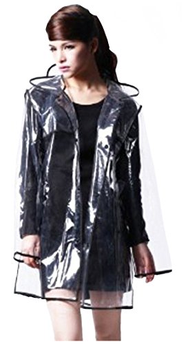 Women s hooded eva raincoat waterproof transparent with black edg…