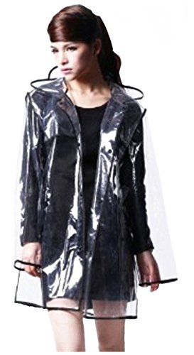 Women's Hooded EVA Raincoat Waterproof Transparent with Black Edge Short