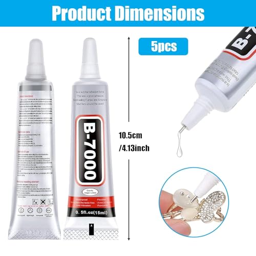 folteitei B7000 Glue, 5 Pcs Multipurpose Super Adhesive Glue, Industrial Glue for Bonding DIY Crafts, Jewelry, Phone Screen, Repair Glass Metal (15 ml/0.5 oz)