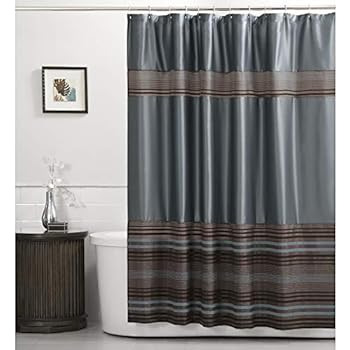 Amazon Com Popular Bath Blue Brown Flowers Fabric Shower Curtain