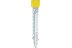 Globe Scientific 6293 Polypropylene General Purpose Centrifuge Tube with Attached Yellow Screw Cap, Sterile, 10mL Capacity (C