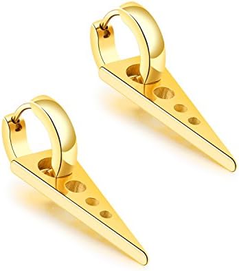 YINQAG Stainless Steel Hoop Huggie Earrings Tribal Triangle Drop Dangle Earrings for Men Women (Gold)