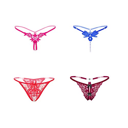Nightaste Women's Lace G-String Thong Panties Assorted Cute T-Back Tanga Lingerie Underwear (L, Style 4)