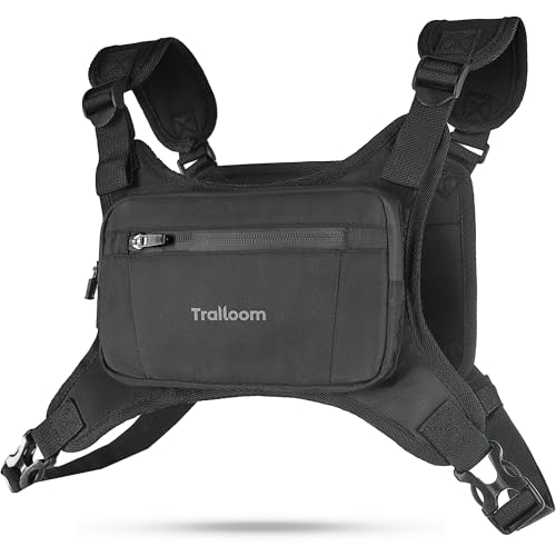 Trailoom Running Chest Pack, Water Repellent, Lightweight, Black | Men & Women Reflective Running Vest, Hidden Pocket, Phone Holder, Workout Bag for Runners, Cycling, Biking, EDC Pouch