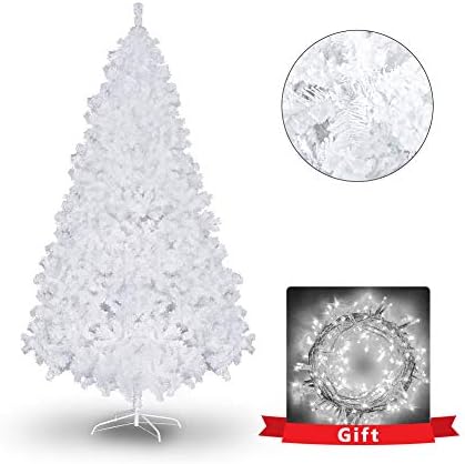 7.5ft White Flocked Artificial Christmas Pine Tree w/Metal Stand 1,400 Tips and 600 Led Clear Wire Lamp Strings