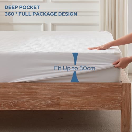 BEDLORE Double Mattress Protector Waterproof, Brushed Microfiber with Upgraded TPU Layer, Extra Deep Pocket Fitted Sheet Style, Hypoallergenic, Breathable, Noiseless (White)