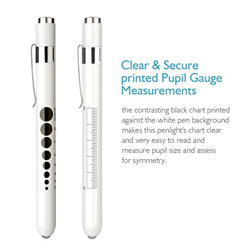 Opoway Nurse Penlight LED Medical Pen Light with Pupil Gauge Measurements for Nursing Students Doctors Stethoscope Medical Occasion with Durable Batteries Free, White, 2 Piece