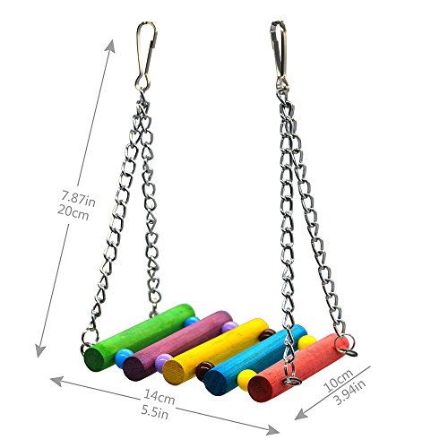 ZUINIUBI Bird Toys,Swing and Chew Toy Set with Bells Parrot/Love Birds/Conures/Finches Wood Colorful Knots Block - Thumbnail 4