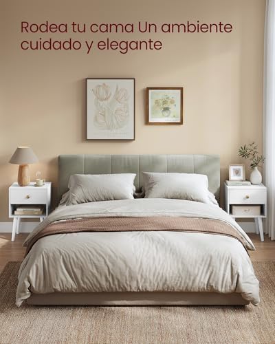 Mesita de Noche, Mesa Auxiliar con Cajón y Compartimento de Almacenamiento Abierto, Patas de Madera, Mesa de Centro para Sala de Estar, Dormitorio, Sofá, Blanco Nieve LET655W01