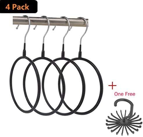 OVOV Pack of 4 Scarf Belt Ring Hanger Loop Multi-use Holder Hook Accessory Organizer for Neckties, Scarves, Pashminas, Handbags (Black) by