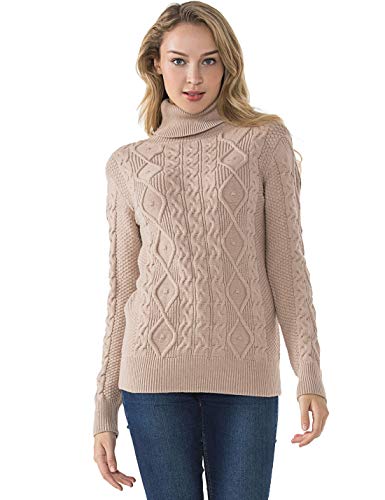 PrettyGuide Women's Turtleneck Sweater Long Sleeve Cable Knit Sweater Pullover Tops L Camel