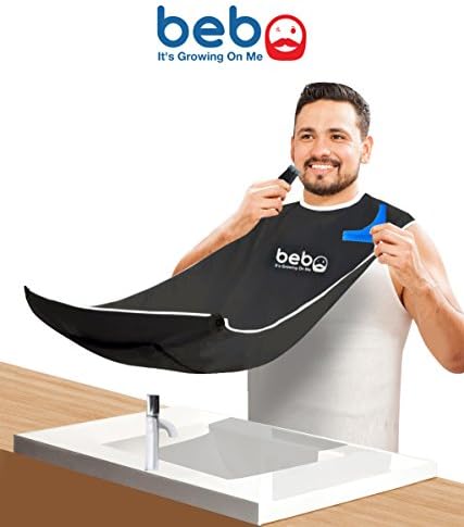 Bebo Beard Hair Catcher For Man Shaving - Trim Beard Growth & Catch Clippings With Apron - Bib - Cape - Bonus Beard Shaping Tool & Comb