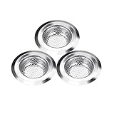 Pictek 3-Piece 4.5-Inch Diameter Non-Deformable Corrosion-Resist Stainless Steel Sink Drain Strainer with Stripe Wave Mesh, Silver