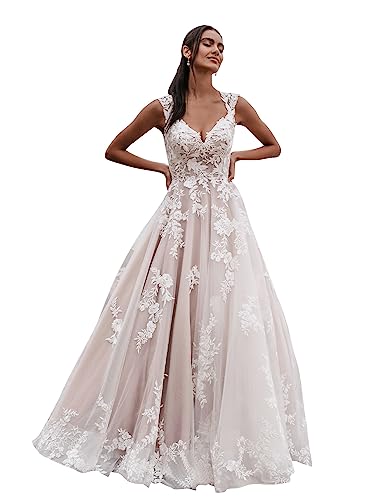Miao Duo Women's V Neck Sleeveless Wedding Dresses