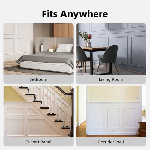 JSIWOTH Kit de Molduras de Pared 3 Sets 60 x 60 cm, Molduras para Pared Pre Cortadas, Paneles Decorativos Estilo Marco para DIY Revestimiento de Pared Interior, Blanco (Requiere adhesivo)