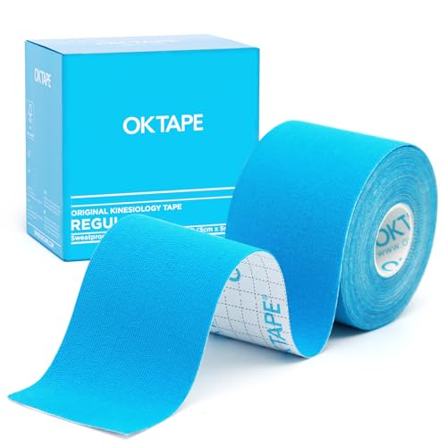 OK TAPE Kinesiology Tape, Regular Original Cotton Elastic Athletic Tape for Support and Recovery, Sports Tape Therapeutic Pain Relief, 2in×16.4ft Uncut Roll - Light Blue