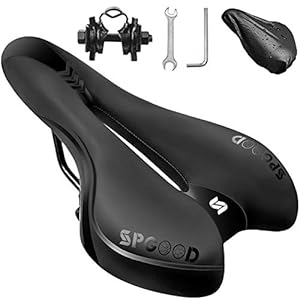SPGOOD Fietszadel voor dames en heren, comfortabel, breed, zacht, gel, ergonomisch fietszadel met overtrek en…