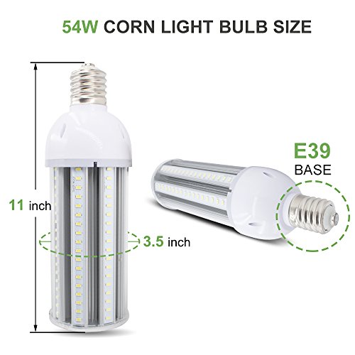 Super Bright 54W LED Corn Light Bulb, E39/E40 Large Mogul Base, 6500K Daylight White, 400 Watt Equivalent for Indoor Outdoor Large Area Lighting, Garage Factory Warehouse Backyard, HID, HPS