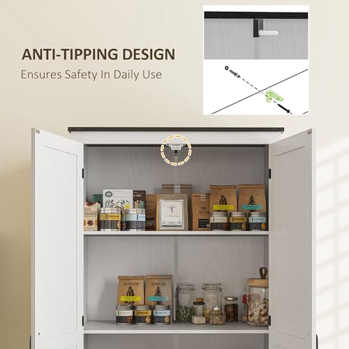 HOMCOM 72" Farmhouse Pantry Cabinet with Barn Doors, Tall Buffet Storage Cabinet with Adjustable Shelves, Freestanding Kitchen Pantry with Drawer, White Wood Grain