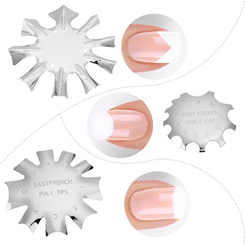 MWOOT 3Pcs Nail Art Manicure Edge Trimmer Cutter Template,Easy French Smile Line Manicure Tool Stainless Steel Shaped Acrylic Gel Cutter Mold Kit,3 Shapes