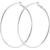 Rugewelry 925 Sterling Silver Post Hoop Earrings,18K White Gold Plated Polished Rounded Hoop Earrings For Women, Gift Box Packaging
