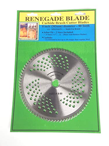 Renegade Blade 1 Blade 8"-80t - Multi-Use Brush Specialty GS1 Barcoded Shelf Hanging Blister Pack - Carbide Brush Cutter Weed Eater Blades, 203mm Diameter