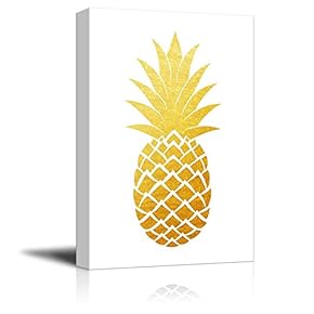 Canvas Wall Art - Gold Glitter Pineapple on White Background - Gallery Wrap Modern Home Art | Ready to Hang - 12x18 inches