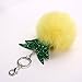 Fur Pineapple Pom Pom Keychain Bag Purse Charm Green Leaves Fluffy Fur Ball Key Chain for Women Grils (Yellow)