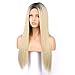 FUHSI Kanekalon Fiber Dark Roots Two Tone Full Lace wig Real Natural For Women–Soft&Smooth, Straight&No Shedding, Comfortable&Adjustable For Perfect Fit –2T613# Ombre Blonde 250D 22