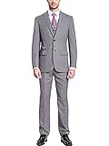 HBDesign Mens 3 Piece 2 Button Notch Lapel Slim Fit Plaid Modern Tux Grey 34R