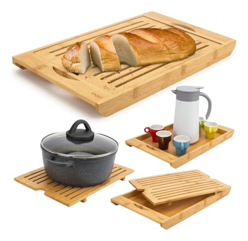 Migalheira Tábua de Pão em Bambu 36x22cm Bandeja com Coletor de Migalhas