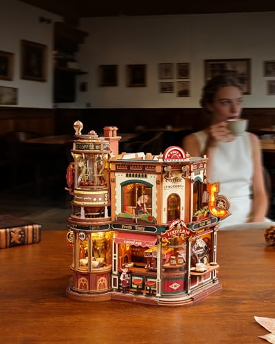 ROKR 3D Wooden Puzzle Adult Dream Coffee Factory, Model Kits DIY Gifts for Adults and Teenagers