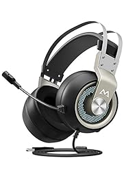 Mpow Eg3 (Serie II) - Auriculares de diadema para PC (sonido envolvente 7.1, auriculares USB PS4 con micrófono, controladores de 1.969 in de grado de juego, configuración de ecus surround y control de volumen, auriculares de diadema blandos para PC PS4) N