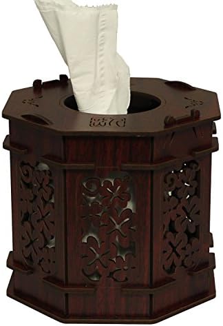 Tissue box storage function dresser storage box wood retro style environmental protection materials four leaf grass pattern (mahogany)