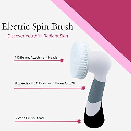 Spin Brush Face Cleaner - 2 Speed Facial Cleansing 4 in 1 Set, Discover Radiant Skin Helping Reduce Fine Lines and Wrinkles with Daily Use. Enjoy Your Soft Skin You Will Love from Youthful Advantage.