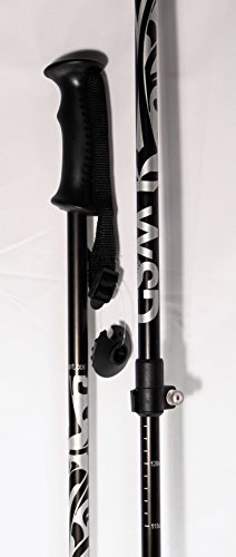 WSD Telescopic Adjustable Collapsible Adult Alpine Ski Poles Pair with Baskets, Black/Silver