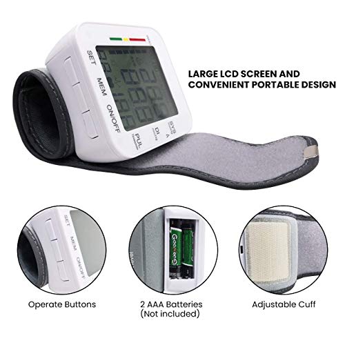 Blood Pressure Monitor Fully Automatic Accurate Wrist Blood Pressure Monitor 180 Reading Memory with Large LCD Display&Adjustable Cuff for Home Use