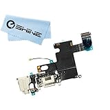EShine Iphone 6 4.7 Charging Port Dock Connector Headphone Jack Flex Cable, Microphone replacement + EShine Cloth (White)