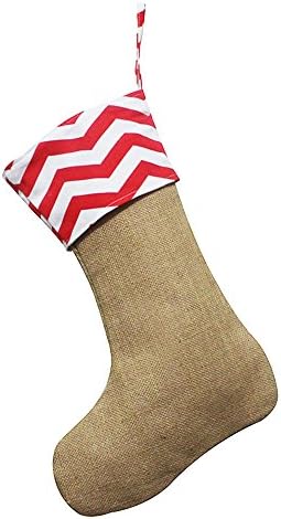 Burlap Christmas Stockings Nature Jute 100% Cotton Seersucker Stockings for personalize (Xmas Chevron Stocking)