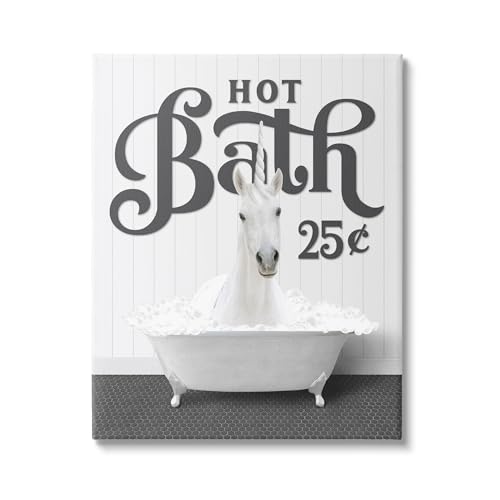Stupell Industries Vintage Hot Bath Unicorn Canvas Wall Art by Lettered and Lin…