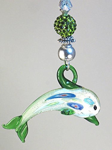 Cool Green Dolphin and Rhinestone with Colorful Faceted Glass Ceiling Fan Pull Chain