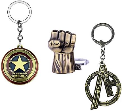 Spiderman, Iron Man Mask, Captain America, Hulk Fist, Venom, Deadpool, The Avengers, Civil War, Metal KeyChain - Pack 3 Pcs